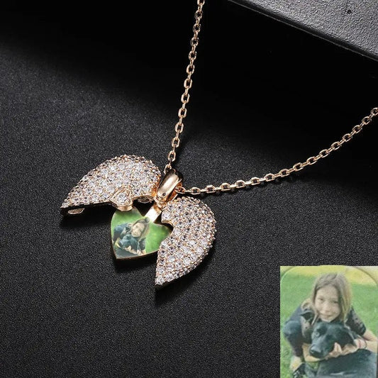 Custom Bling Heart Locket Hidden Photo Necklace - Laurel Jewel