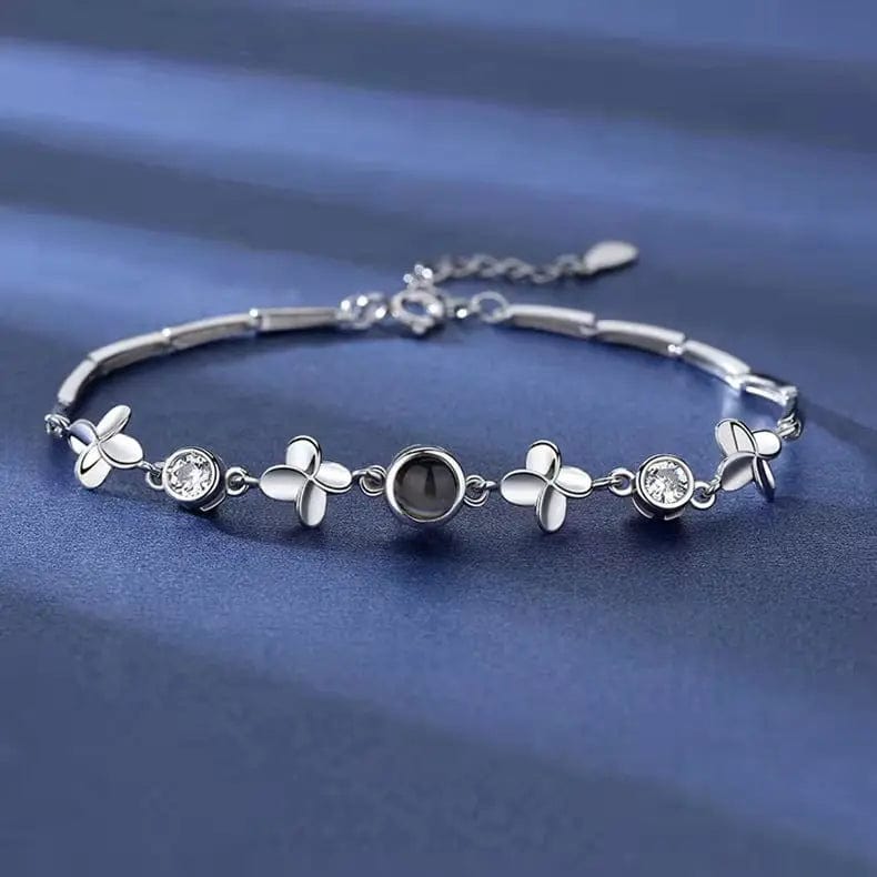 Custom Four-Leaf Clover Zircon Hidden Photo Bracelet - Laurel Jewel