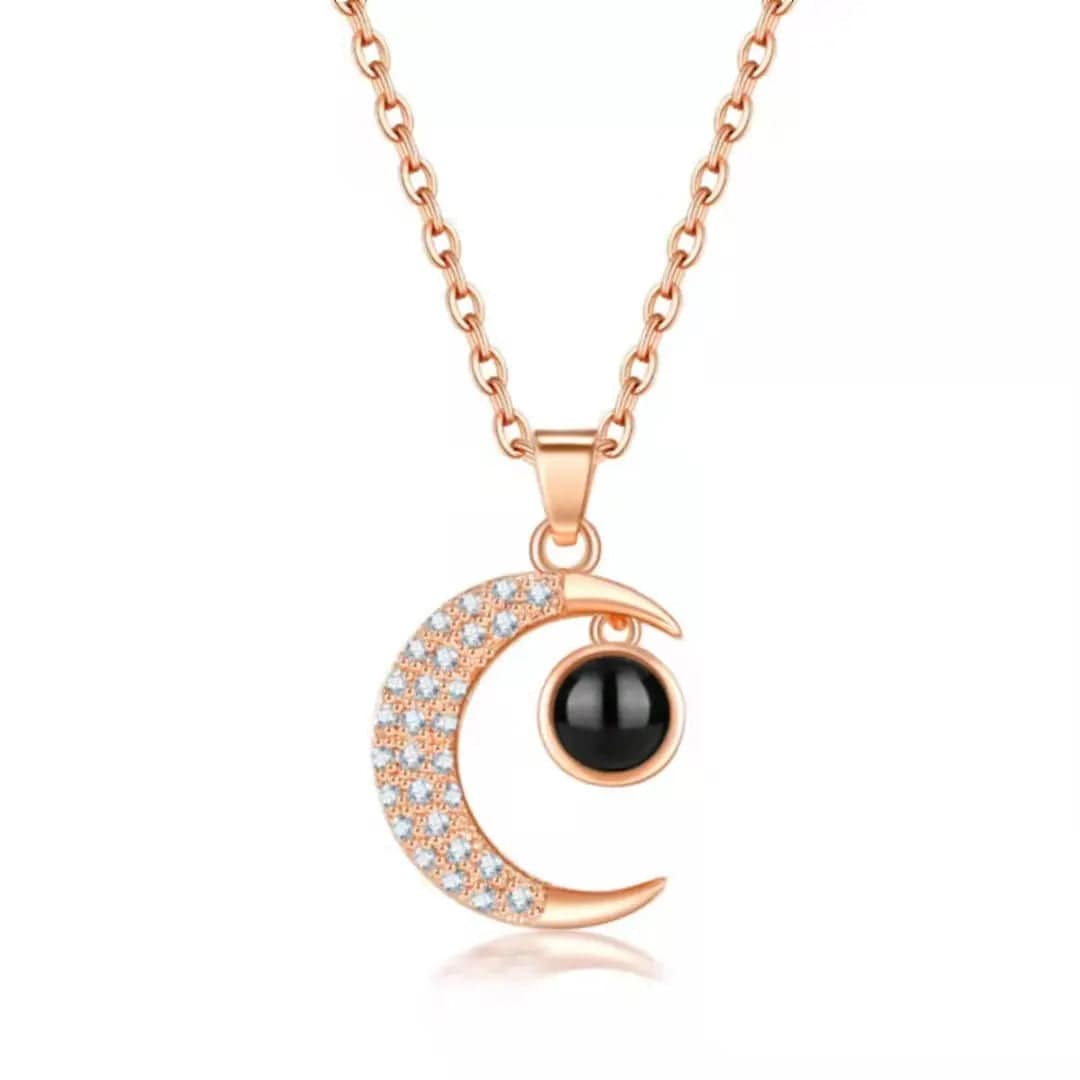 Custom Half Moon Zircon Hidden Photo Necklace - Laurel Jewel