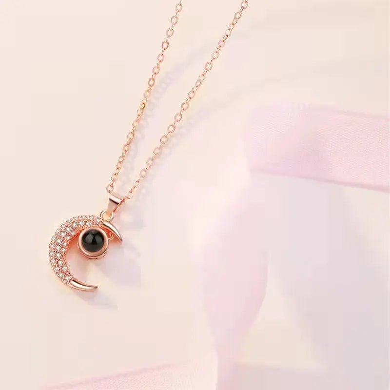 Custom Half Moon Zircon Hidden Photo Necklace - Laurel Jewel