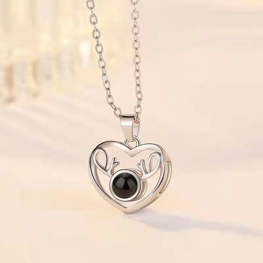 Custom Heart Deer Zircon Gem Hidden Photo Necklace - Laurel Jewel