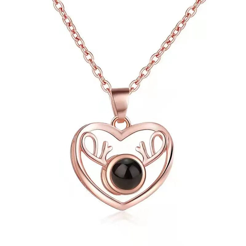 Custom Heart Deer Zircon Gem Hidden Photo Necklace - Laurel Jewel