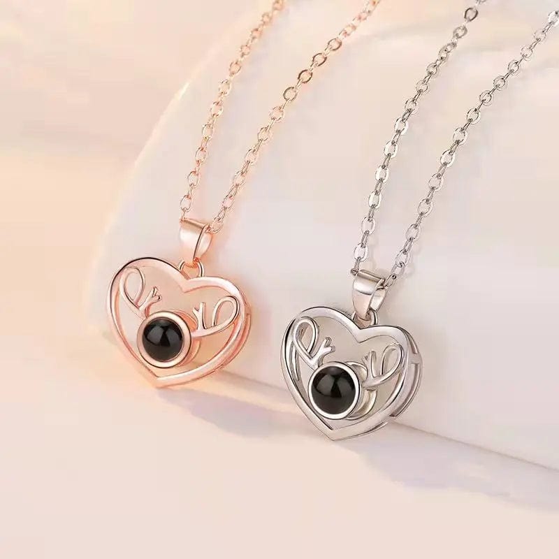 Custom Heart Deer Zircon Gem Hidden Photo Necklace - Laurel Jewel