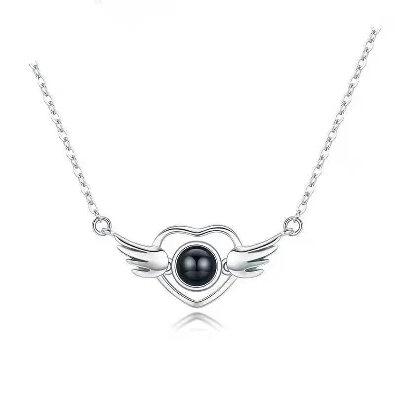 Custom Heart Wing Zircon Gem Hidden Photo Necklace - Laurel Jewel