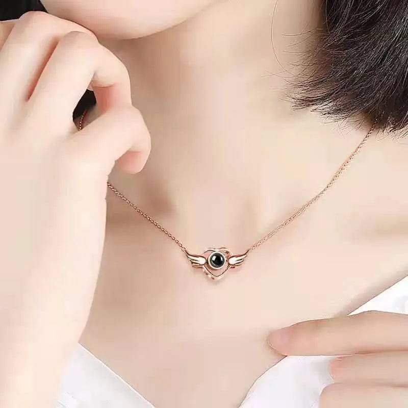 Custom Heart Wing Zircon Gem Hidden Photo Necklace - Laurel Jewel