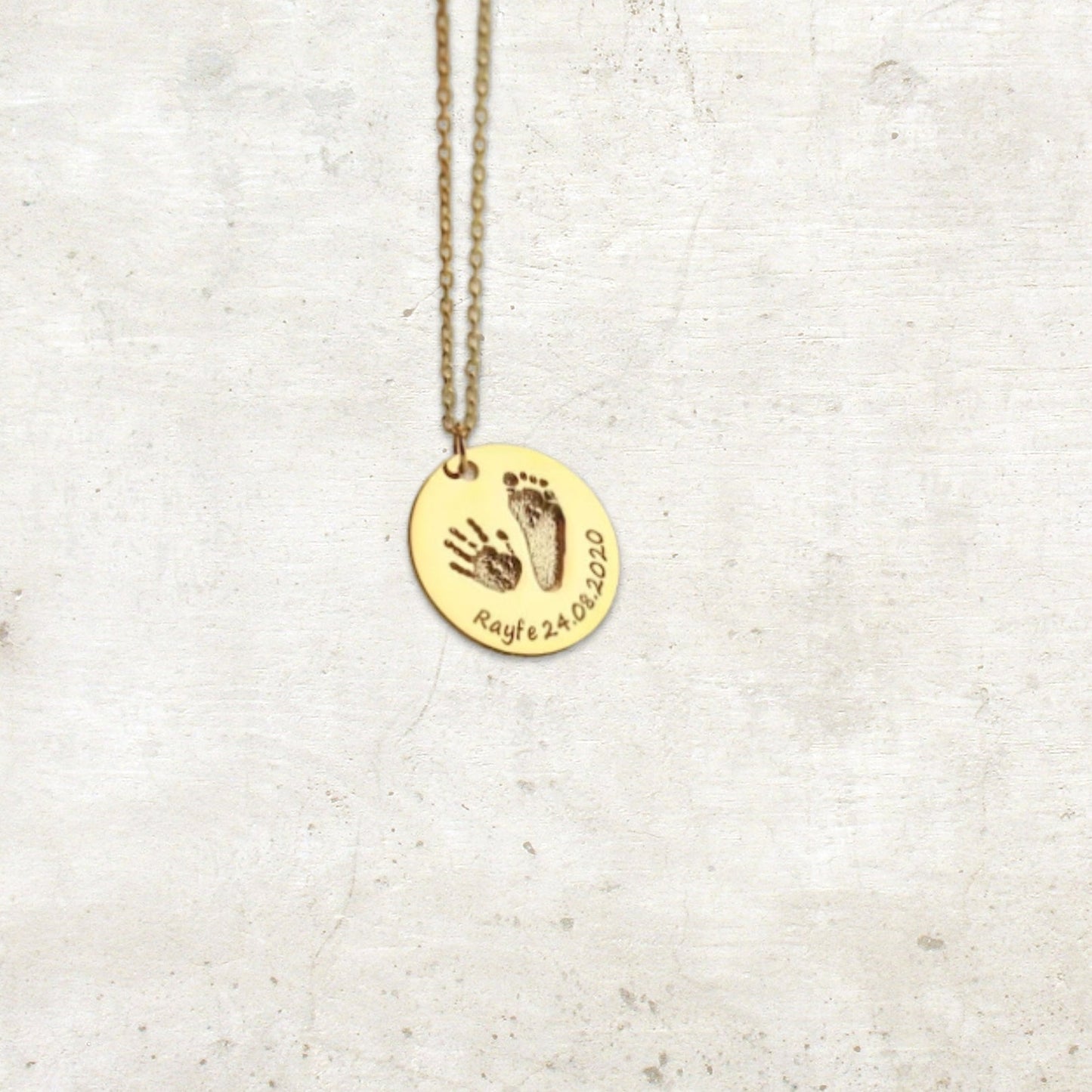 Custom Infant's Handprint/Footprint, Name and Date Necklace - Laurel Jewel