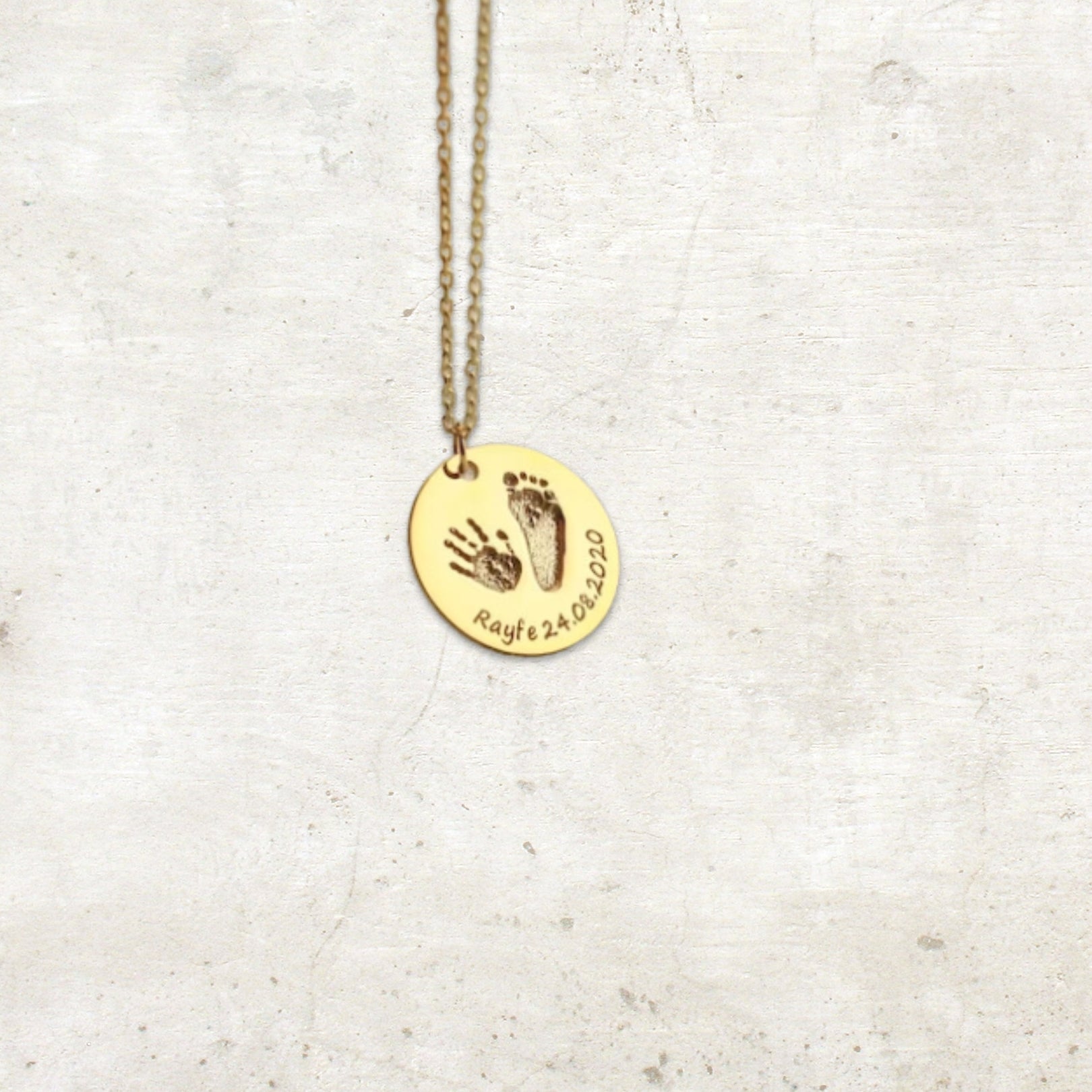 Custom Infant's Handprint/Footprint, Name and Date Necklace - Laurel Jewel