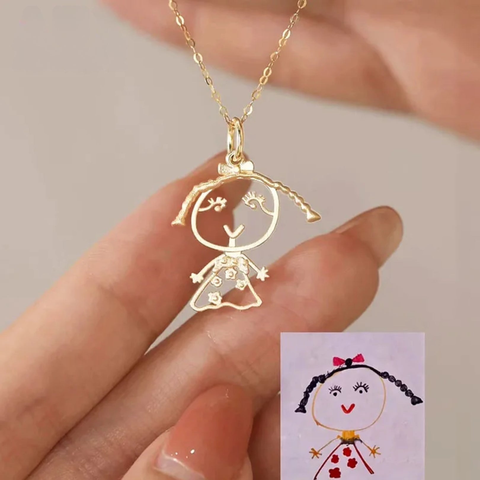 Custom Kids Hand Drawing Necklace - Laurel Jewel