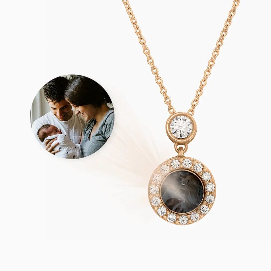 Custom Mini Halo Diamond Hidden Photo Necklace - Laurel Jewel