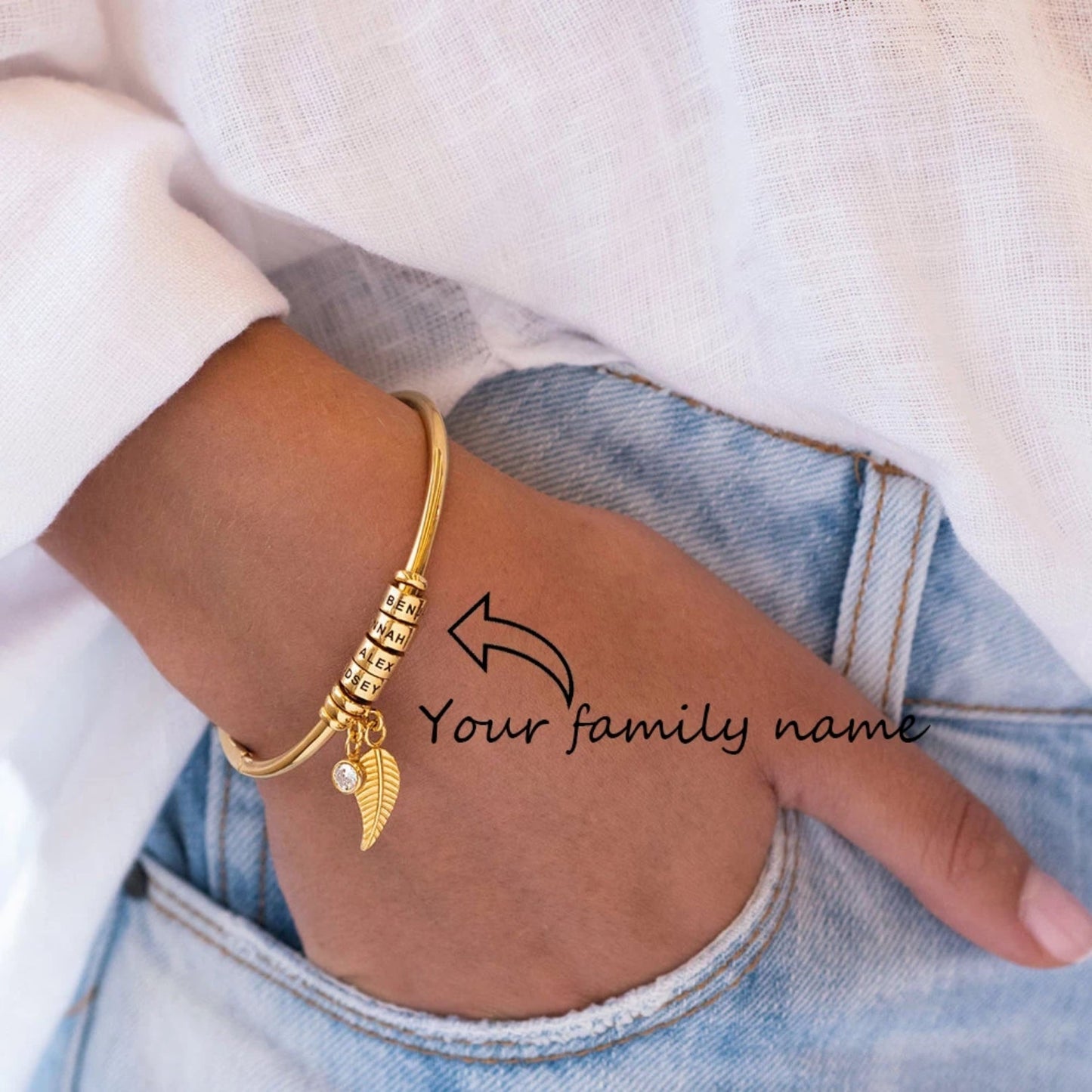 Custom Mother Bangle with Birthstone and Children's Name - Laurel Jewel