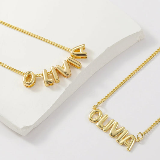 Custom Name in 3D Bubble Letters Necklace - Laurel Jewel