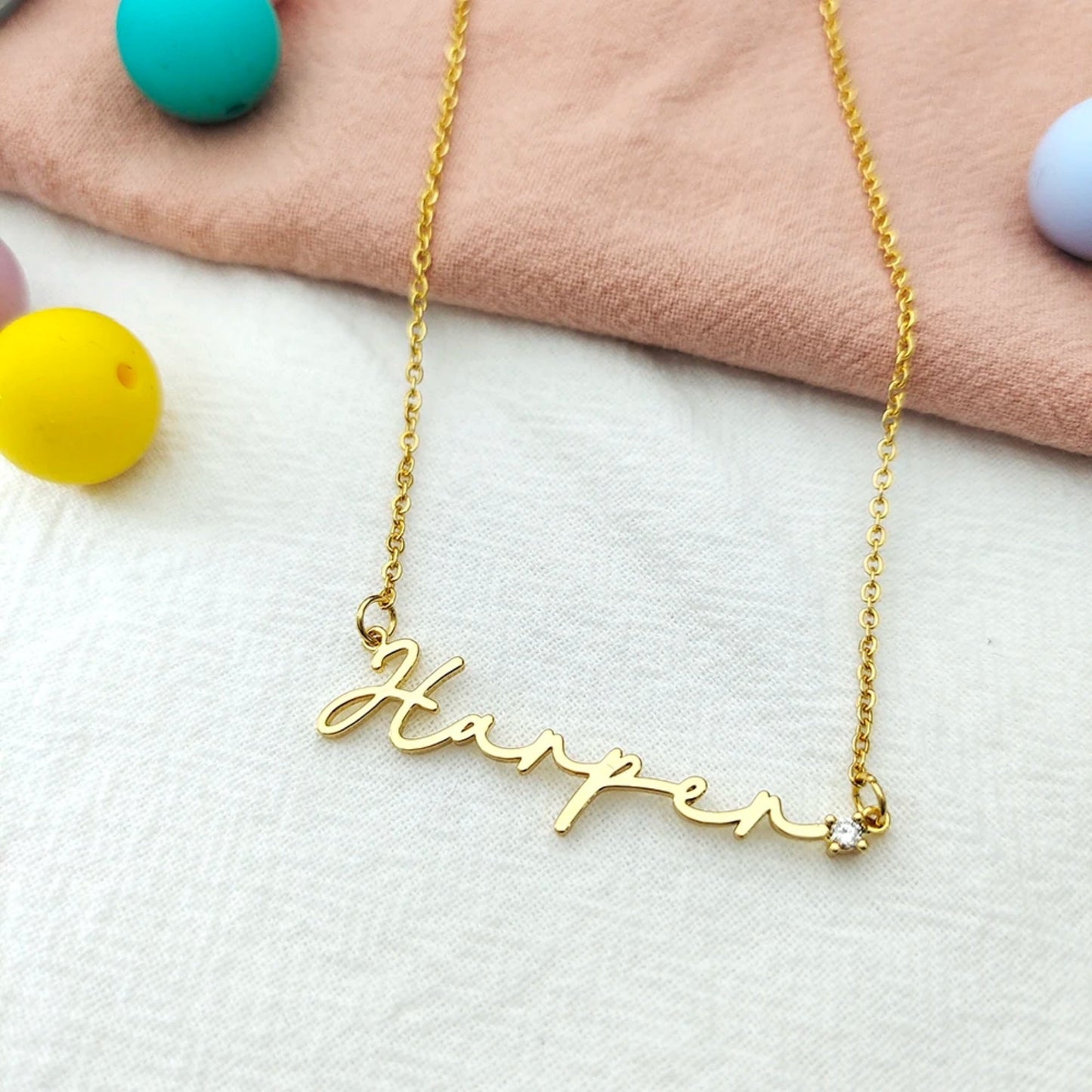 Custom Name with Diamond Tip Necklace - Laurel Jewel