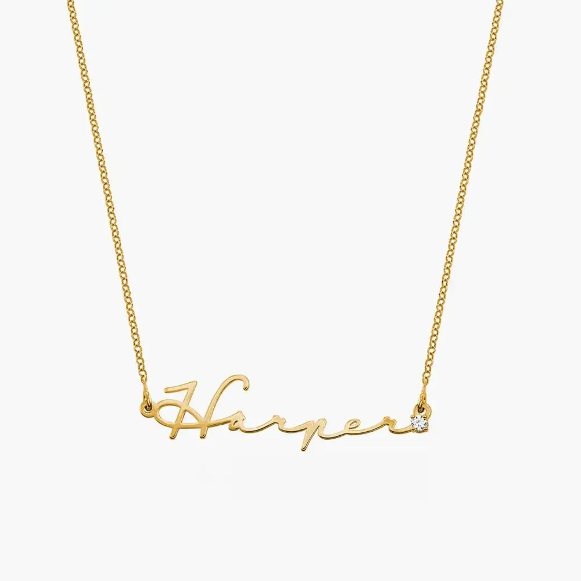 Custom Name with Diamond Tip Necklace - Laurel Jewel