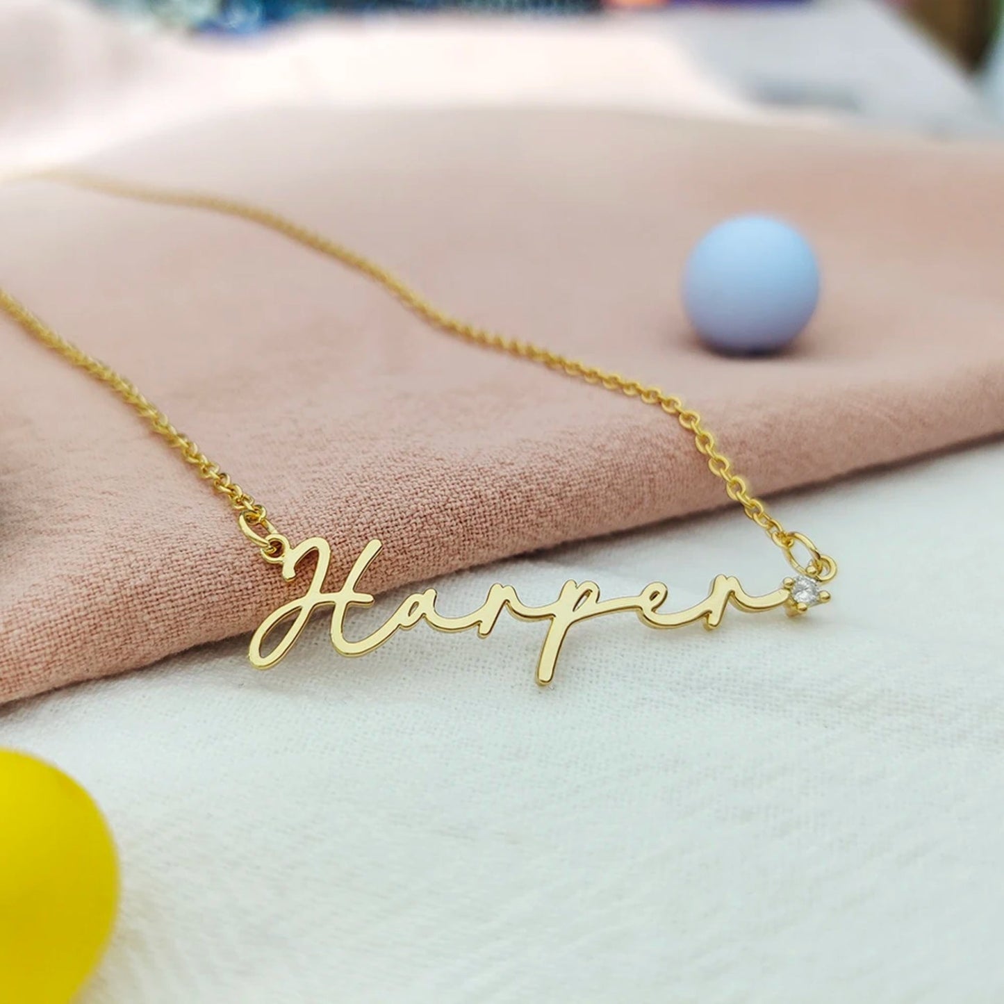 Custom Name with Diamond Tip Necklace - Laurel Jewel