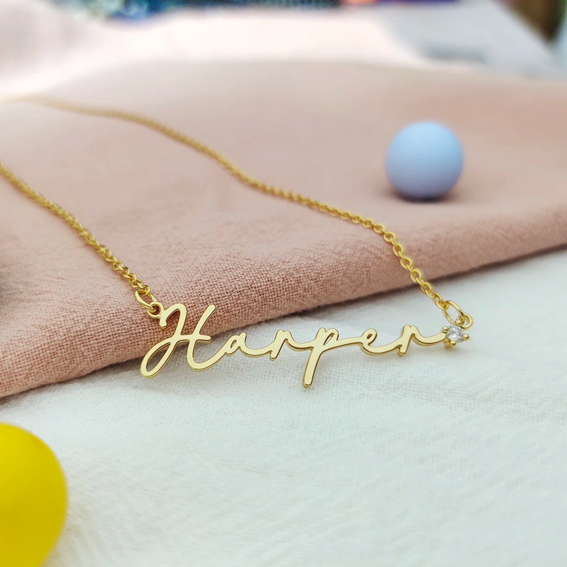 Custom Name with Diamond Tip Necklace - Laurel Jewel