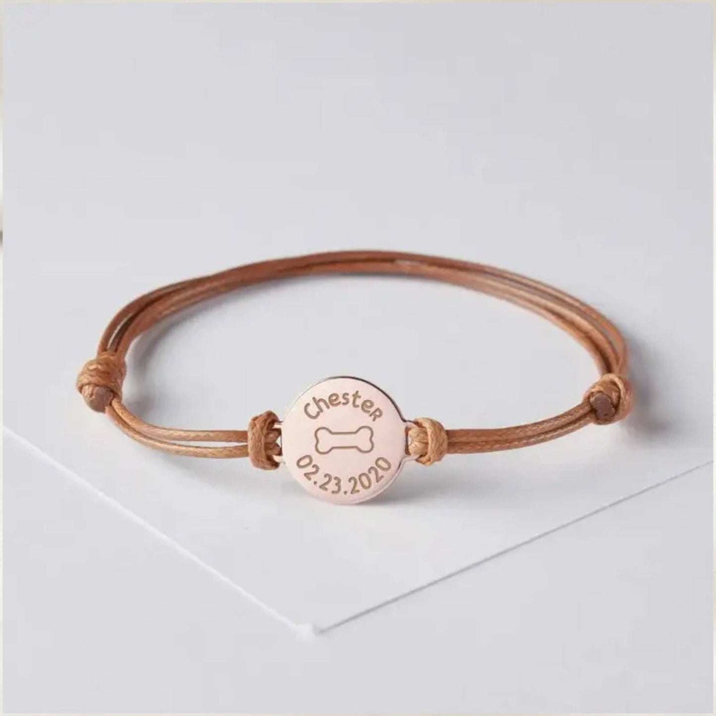 Custom Pet Name and Birthdate Adjustable Leather Bracelets - Laurel Jewel