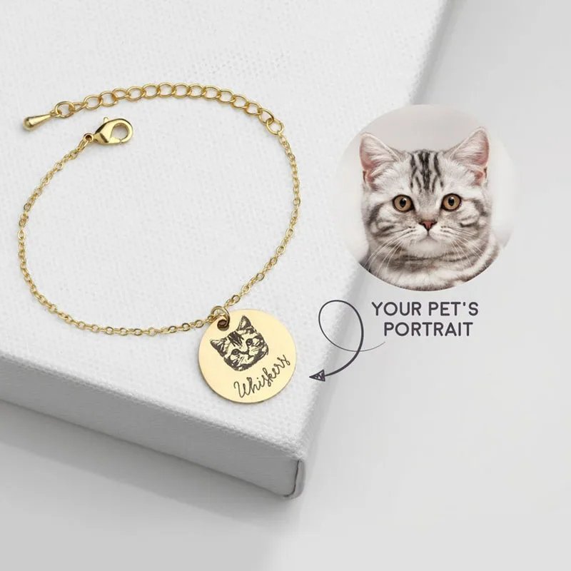 Custom Pet Portrait and Name Disc Bracelet - Laurel Jewel