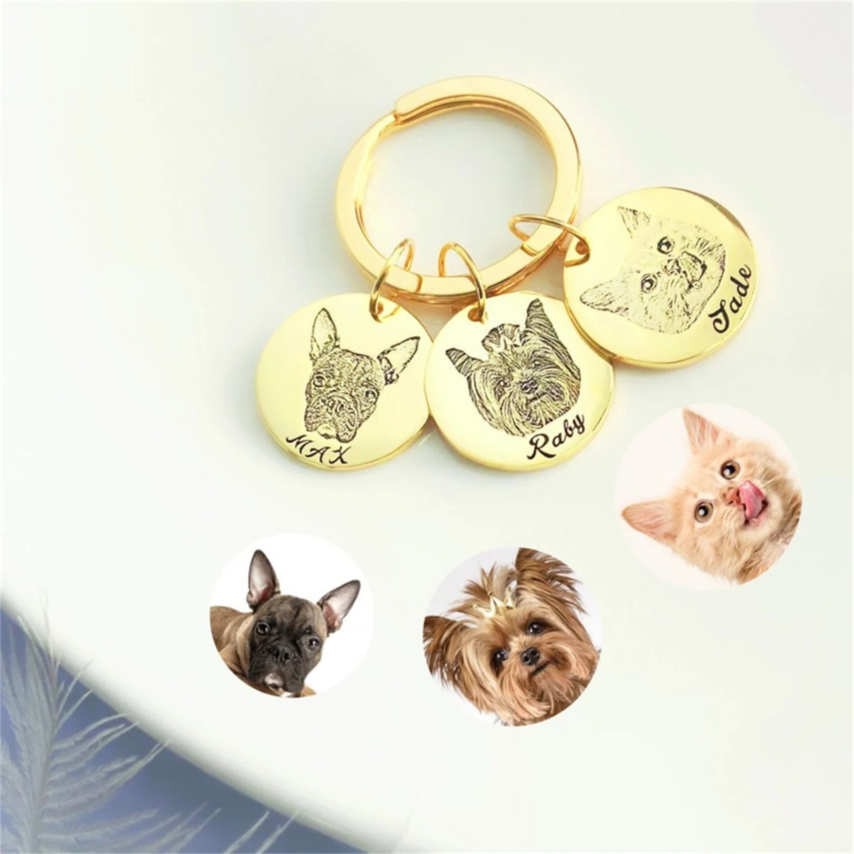 Custom Pet Portrait and Name Disc Keychain - Laurel Jewel