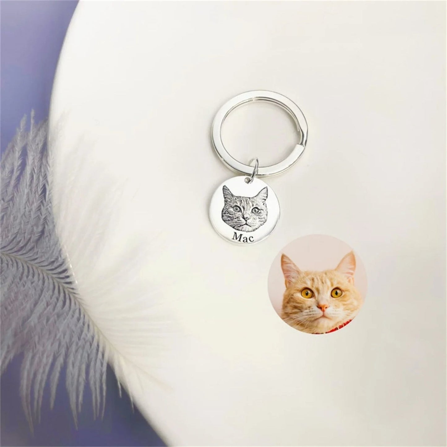 Custom Pet Portrait and Name Disc Keychain - Laurel Jewel