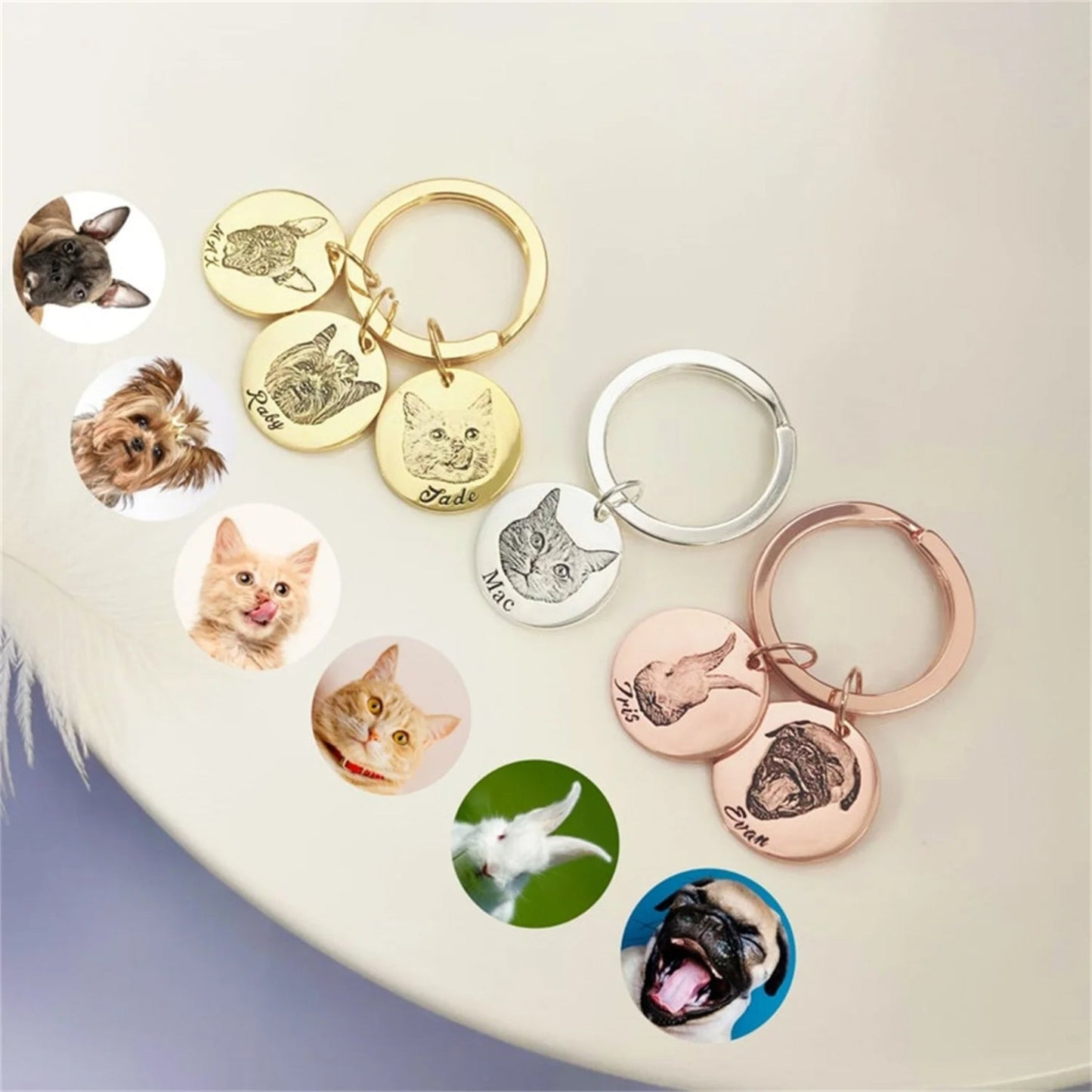 Custom Pet Portrait and Name Disc Keychain - Laurel Jewel