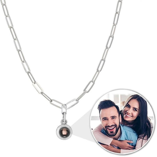 Custom Photo Projection Link Chain Zircon Gem Necklace - Laurel Jewel