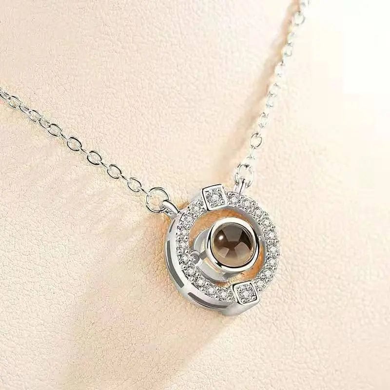 Custom Round Zircon Gem Hidden Photo Necklace - Laurel Jewel