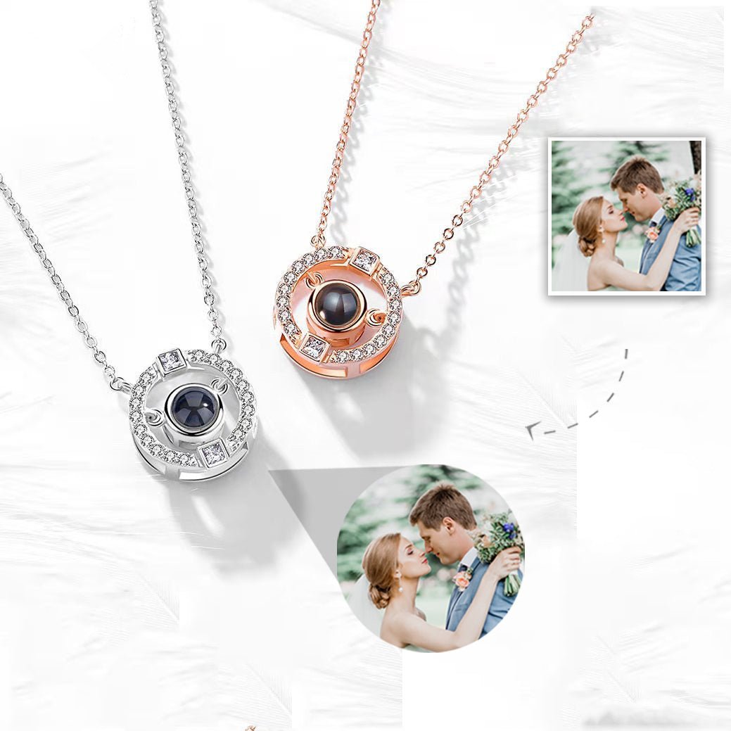 Custom Round Zircon Gem Hidden Photo Necklace - Laurel Jewel