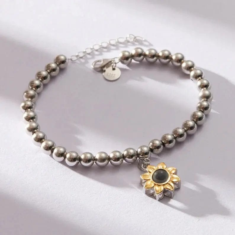 Custom Sunflower Hidden Photo Bracelet - Laurel Jewel