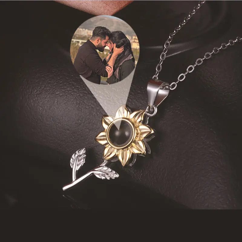 Custom Sunflower Zircon Gem Hidden Photo Necklace - Laurel Jewel