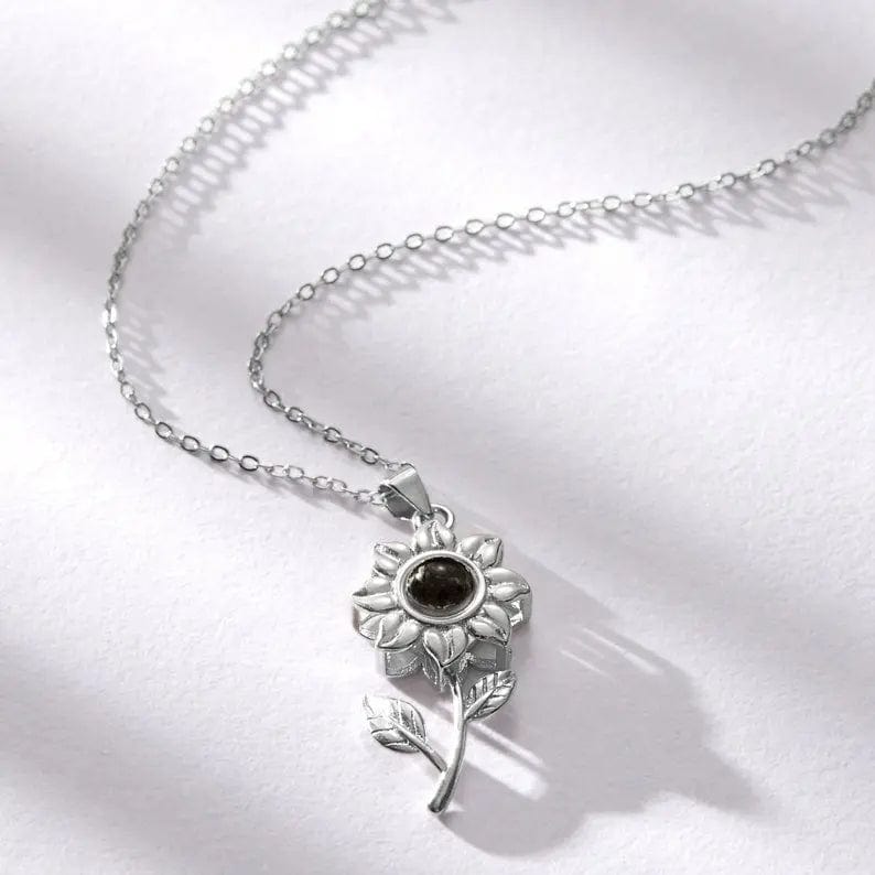 Custom Sunflower Zircon Gem Hidden Photo Necklace - Laurel Jewel