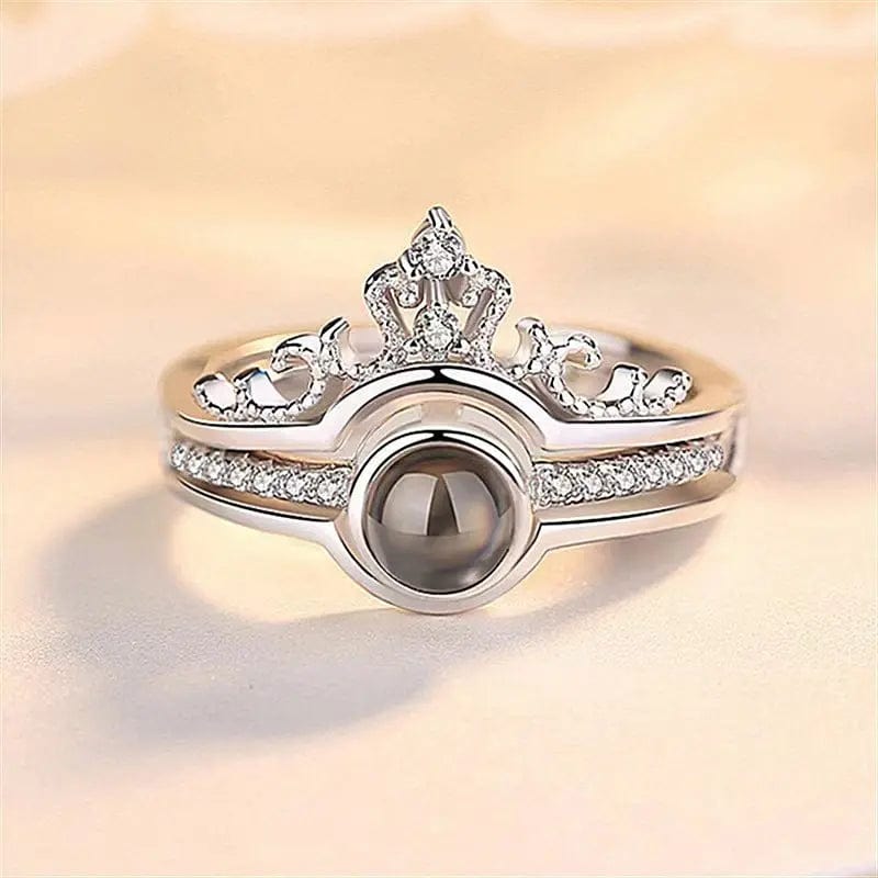 Custom Zircon Gem Crown Hidden Photo Ring - Laurel Jewel