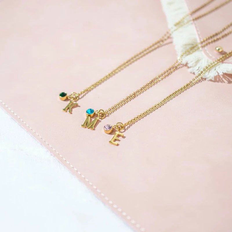 Dangling Initials and Birthstone Necklace - Laurel Jewel