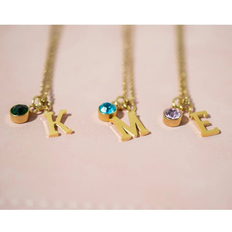 Dangling Initials and Birthstone Necklace - Laurel Jewel