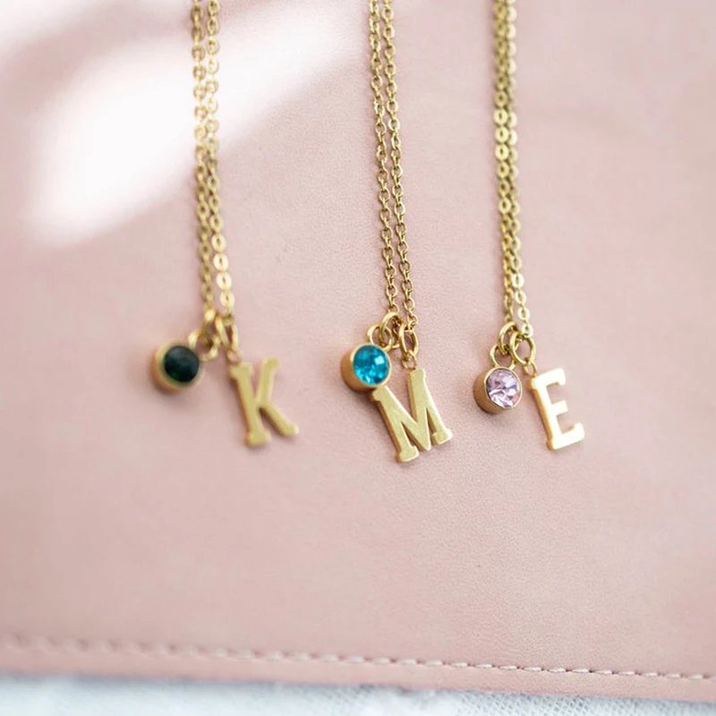 Dangling Initials and Birthstone Necklace - Laurel Jewel