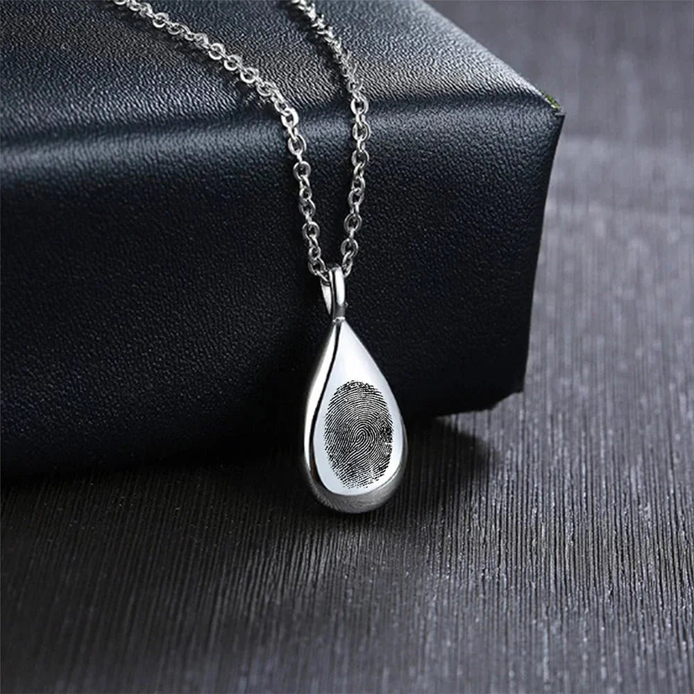 Fingerprint Teardrop Necklace with Engraving for Ashes - Laurel Jewel