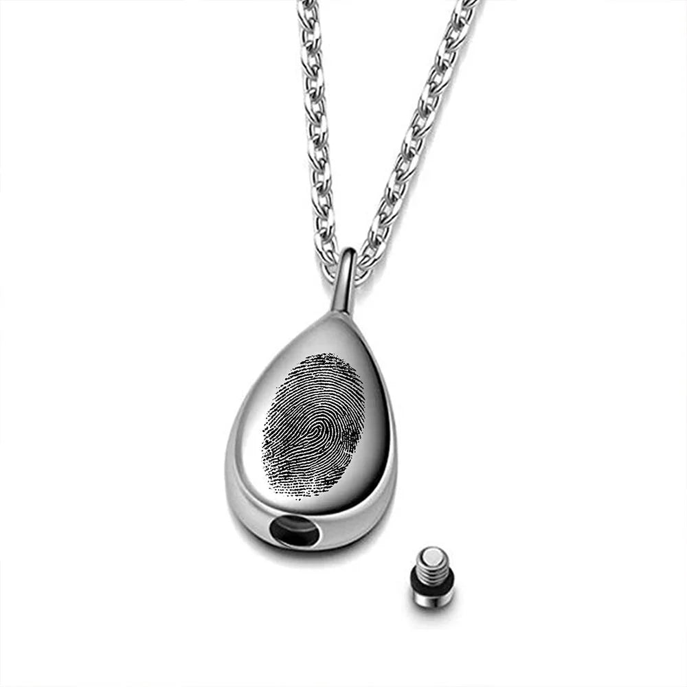 Fingerprint Teardrop Necklace with Engraving for Ashes - Laurel Jewel