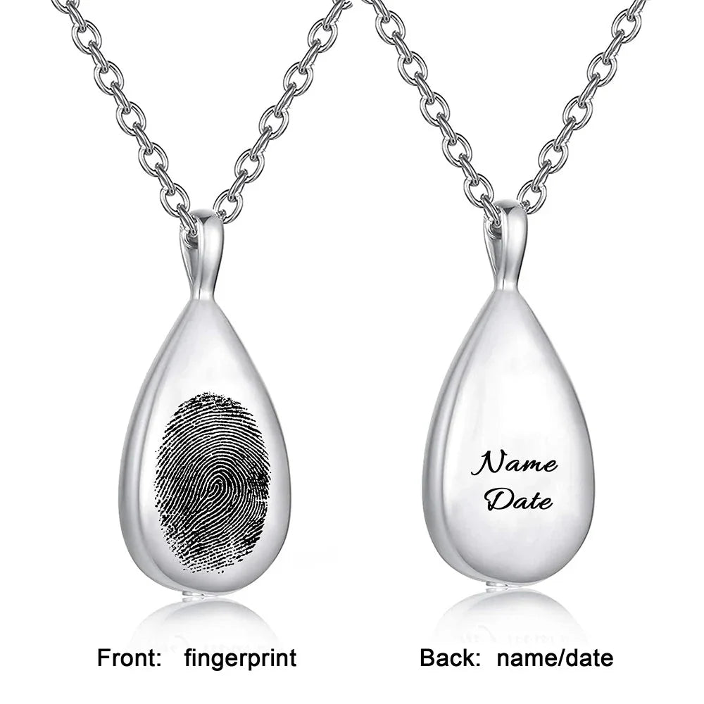 Fingerprint Teardrop Necklace with Engraving for Ashes - Laurel Jewel