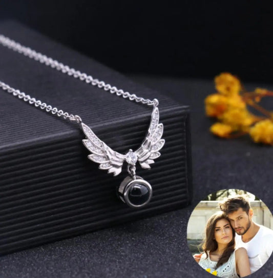 Custom Photo Projection Angel Wings Necklace - LaurelJewel