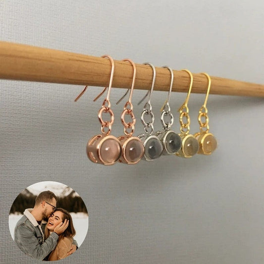 Custom Photo Projection Dainty Earrings - LaurelJewel