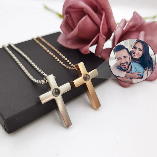 Custom Photo Projection Devine Cross Pendant Necklace - LaurelJewel