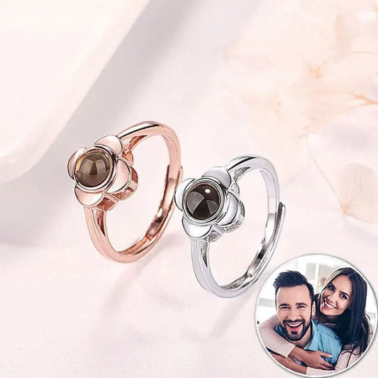 Custom Photo Projection Four Petals Flower Ring - LaurelJewel