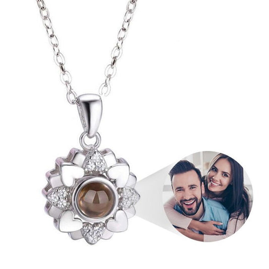 Custom Photo Projection Heart Flower Necklace - LaurelJewel