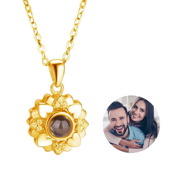 Custom Photo Projection Heart Flower Necklace - LaurelJewel