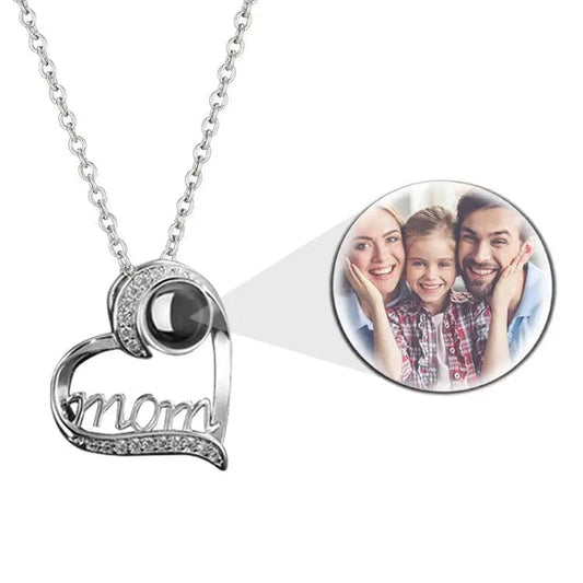 Custom Photo Projection Heart Mom Pendant Necklace - LaurelJewel