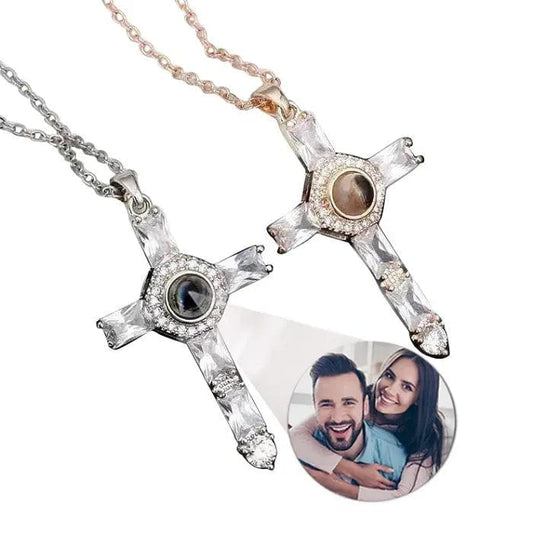 Custom Photo Projection Iced Cross Necklace - LaurelJewel