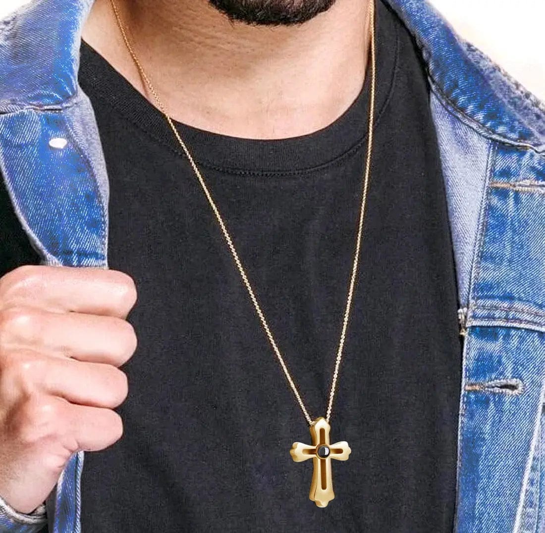 Custom Photo Projection Men Cross Necklace - LaurelJewel