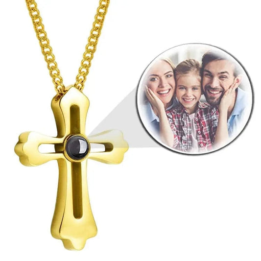 Custom Photo Projection Men Cross Necklace - LaurelJewel