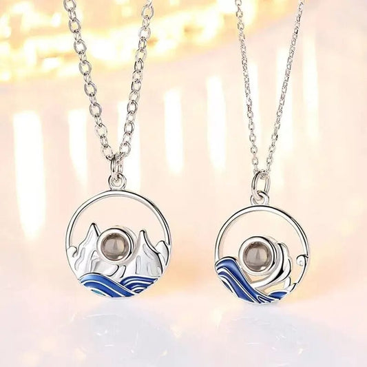 Custom Photo Projection Mountain & Sea Pendant Necklaces - LaurelJewel