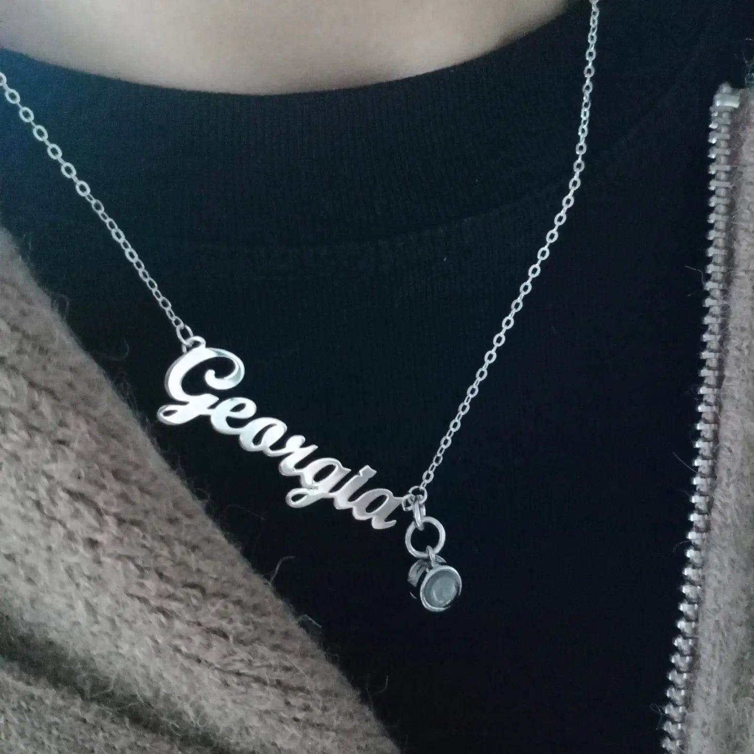 Custom Photo Projection Name with Zircon Gem Necklace - LaurelJewel