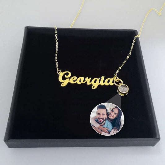 Custom Photo Projection Name with Zircon Gem Necklace - LaurelJewel